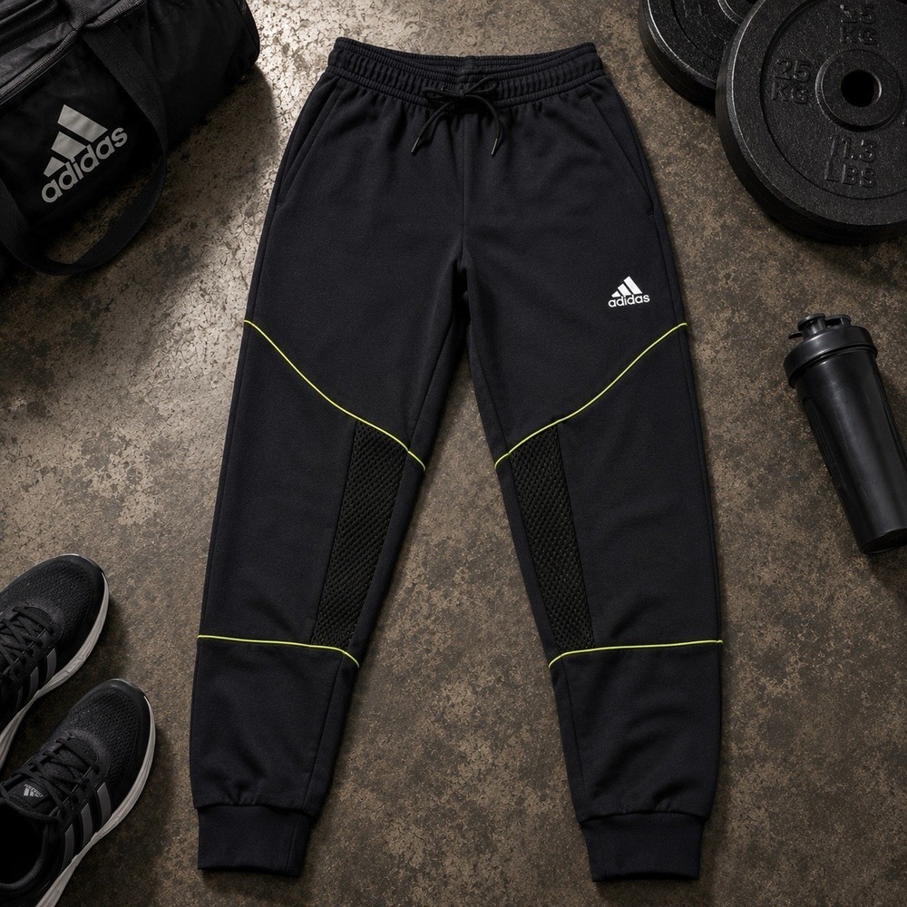 Adidas Primeblue Jogger Sweatpants Mens M Black Neon Green Athletic Tapered